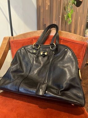 YSL Muse Large Black Leather Top Handle bag with Gold Hardware